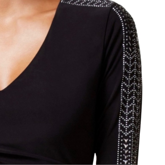 GUESS BodyCon Mini Dress Studded Gold Detail Long Sleeve Y2K 90’s Size 4 Party - Picture 2 of 5